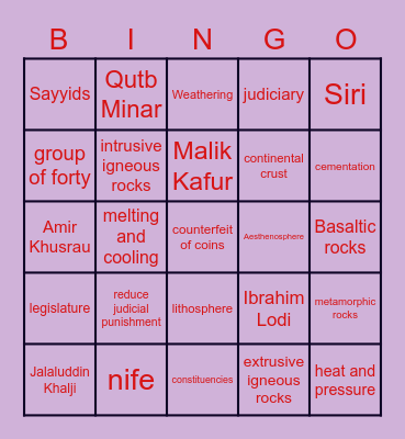 Grade 7 Term 1 Revision Bingo Card