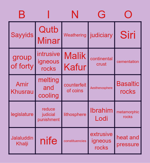 Grade 7 Term 1 Revision Bingo Card