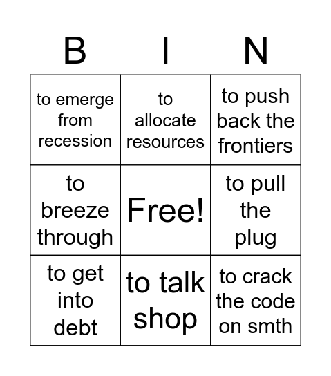 Student A Bingo Card