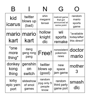 nintendo direct 9/23 Bingo Card