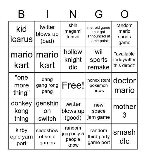 nintendo direct 9/23 Bingo Card