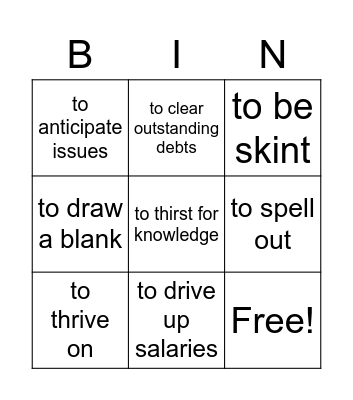 Student B Bingo Card
