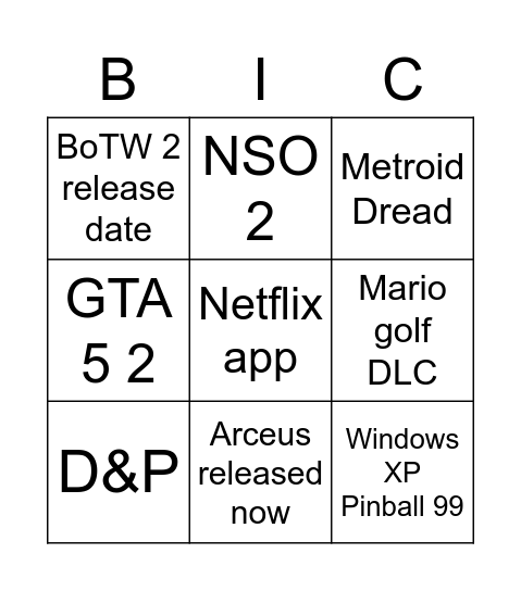 Untitled Bingo Card