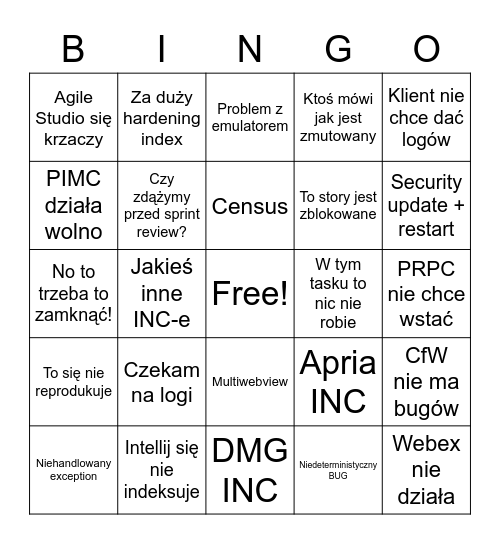 Standup Bingo Card