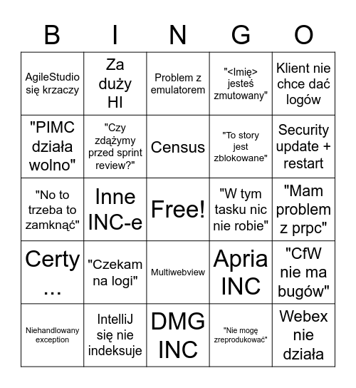 SS + UP Standup Bingo Card