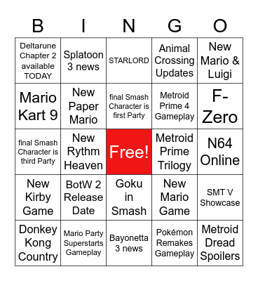 Nintendo Direct 23.09.2021 Bingo Card