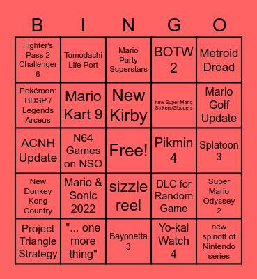 Nintendo Direct - 9/23/2021 Bingo Card