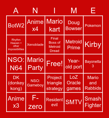 Nintendo Direct Bingo Card