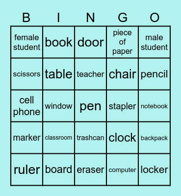 Dans la Salle de Classe (anglais) Bingo Card