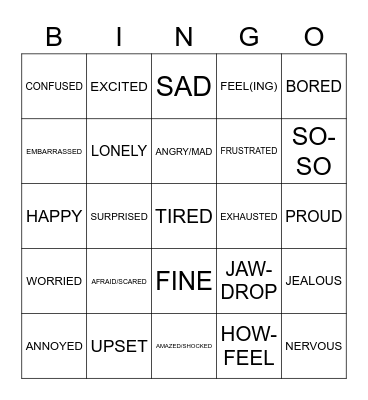 ASL - FEELINGS Bingo Card