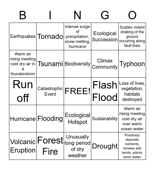 Catastrophic Events / Review Bingo Card