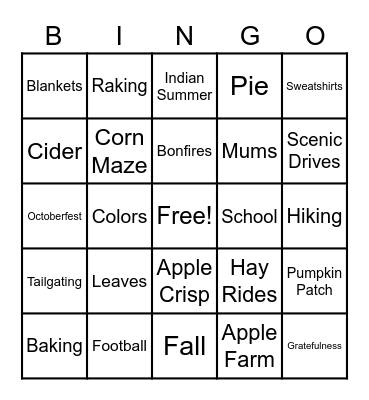 Fall Fun Bingo Card