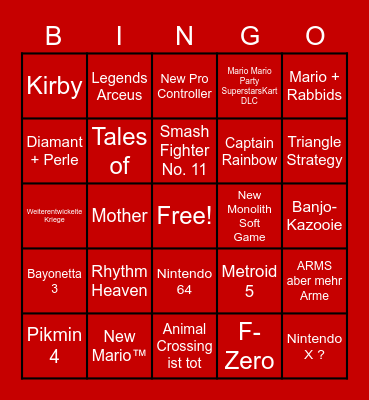 Nintendo Direct Nintendo Schmirect Bingo Card