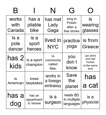 Find someone who Bingo Card