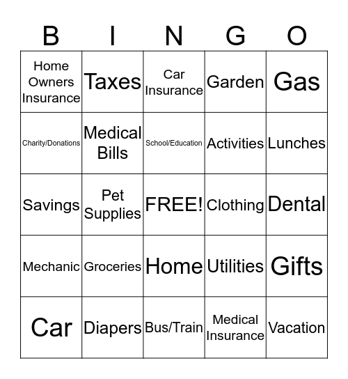 Budget Bingo Card