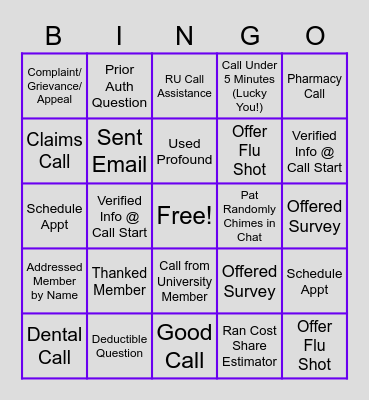 New Hire Concierge Bingo Card