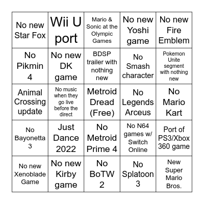 Nintendo Direct 2021/09/23 Bingo Card