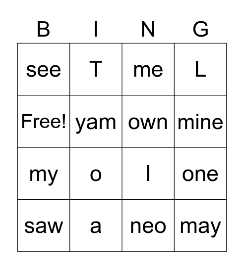 Sight Words Week 1 Bingo Card
