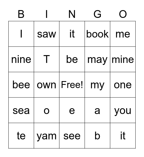 Sight words Week 1 Bingo Card