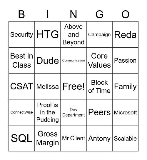 Biz Tech Bingo Card