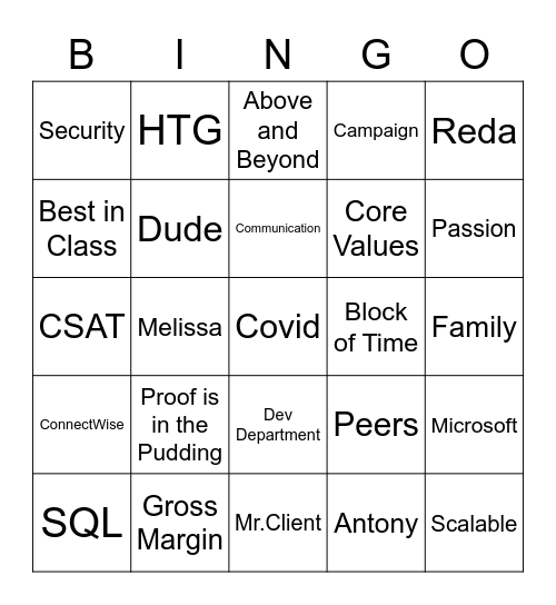 Biz Tech Bingo 2021 Bingo Card