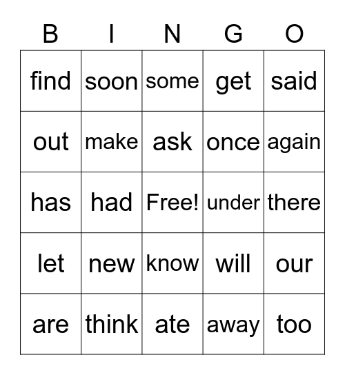 ELA Sight WordS Bingo Card