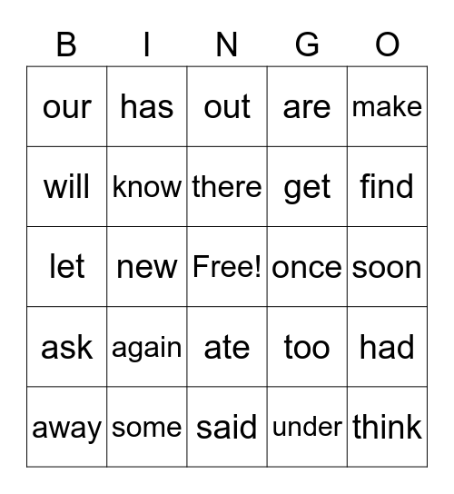 ELA Sight Words Bingo Card