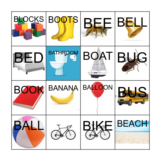 Letter B Bingo Card