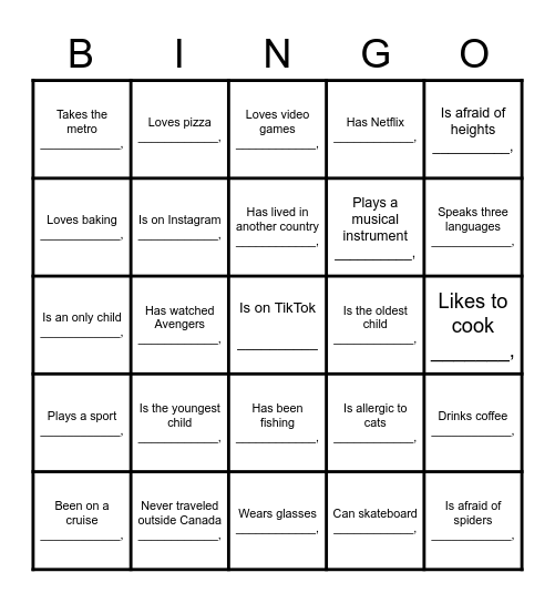 Getting to know you 2 Bingo Card