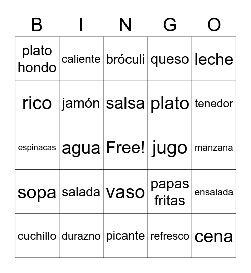 COMIDA Bingo Card