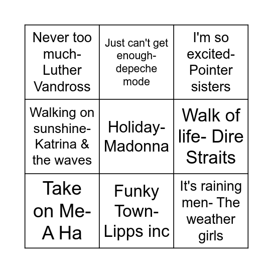 80's bingo Card