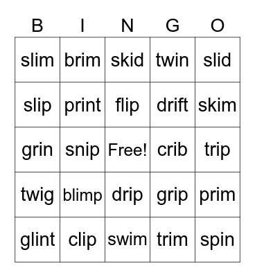 Short i (initial blends) Bingo Card