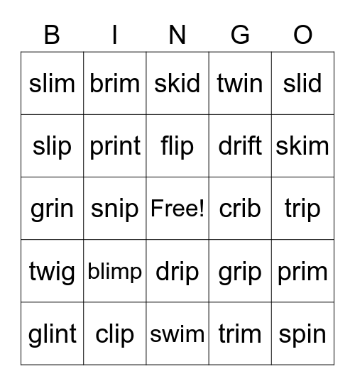Short i (initial blends) Bingo Card