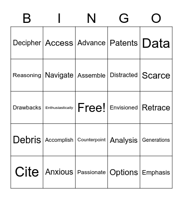 Vocabulary Bingo Card