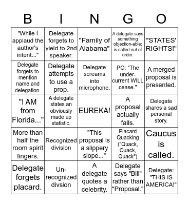 CONA PLENARY BINGO Card