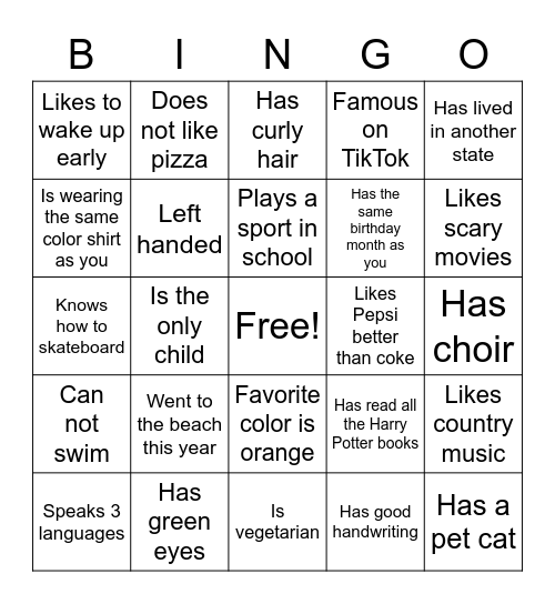 Name Bingo Card