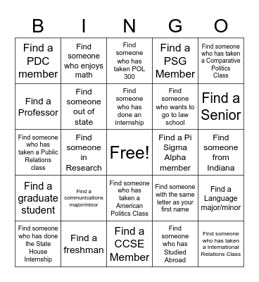 Political Science Get to Know you Bingo Card