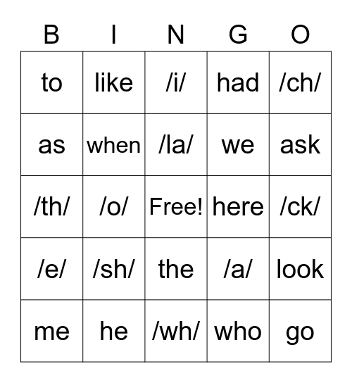 Letter Sounds Bingo Card