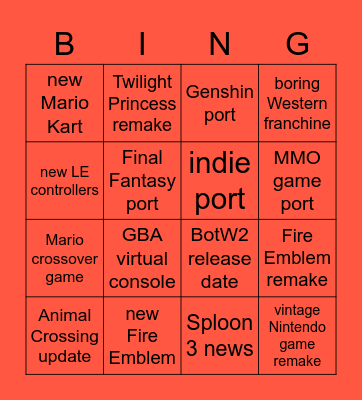 Nintendo Direct Bingo Card