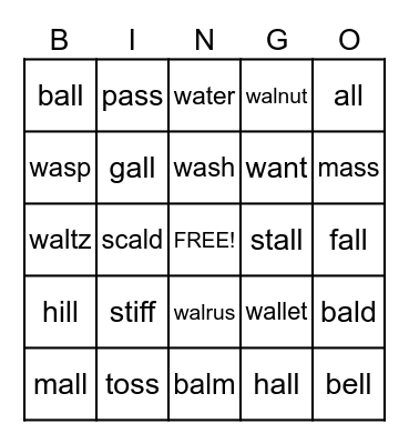 WA, AL, FF, LL, SS Bingo Card