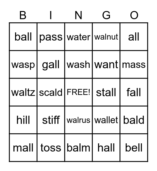 WA, AL, FF, LL, SS Bingo Card