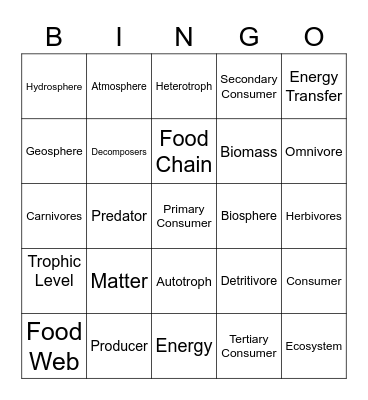 Carrying Capacity Bingo Card