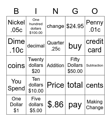 Money! Bingo Card