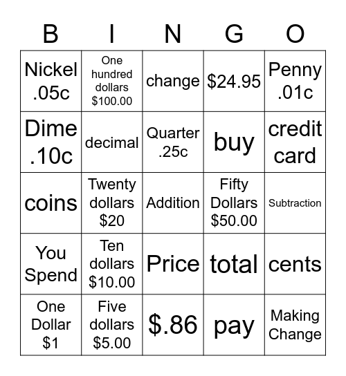 Money! Bingo Card