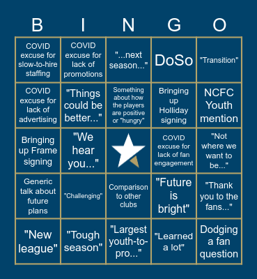 NCFC Buzzword Bingo Card