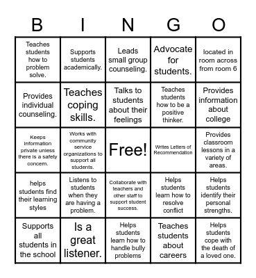 School Counselor Bingo Card