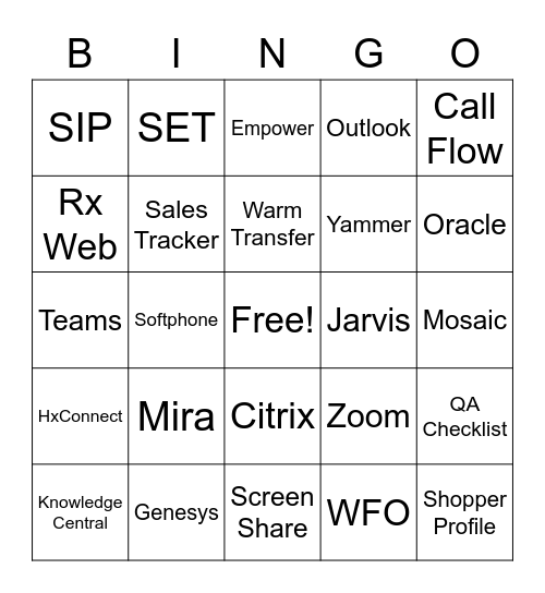 Vega$- Tools You Use Bingo Card