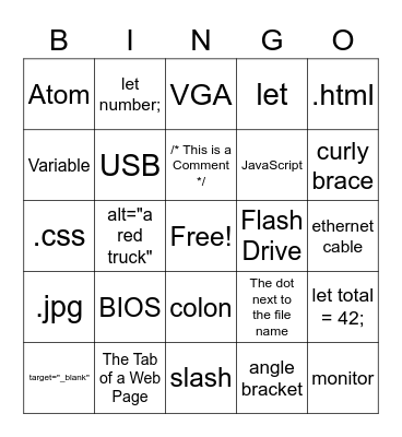 Programming Week 4a Bingo Card