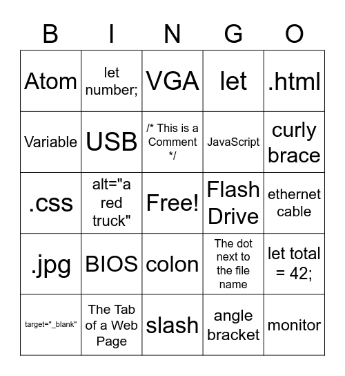 Programming Week 4a Bingo Card