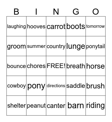 Pony Bingo Card